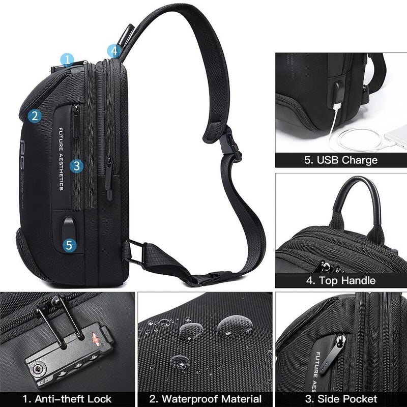 BANGE Anti theft Sling Backpack with Lock, Men's Sling Bag for Men, Shoulder Crossbody Backpack with USB Charging Port for Men and Women - Image 3
