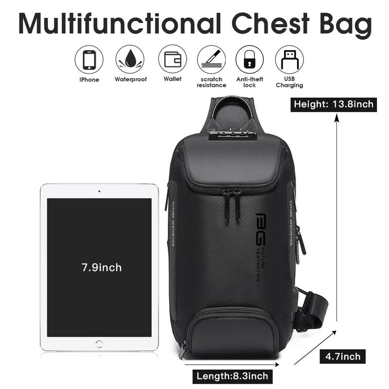 BANGE Anti theft Sling Backpack with Lock, Men's Sling Bag for Men, Shoulder Crossbody Backpack with USB Charging Port for Men and Women - Image 5