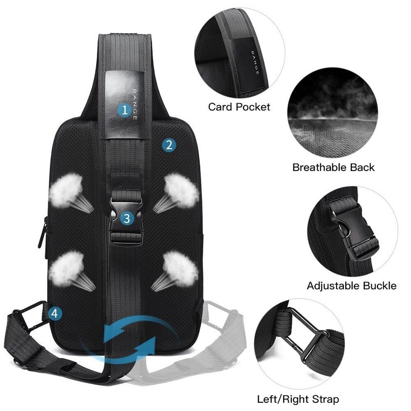 BANGE Anti theft Sling Backpack with Lock, Men's Sling Bag for Men, Shoulder Crossbody Backpack with USB Charging Port for Men and Women - Image 4