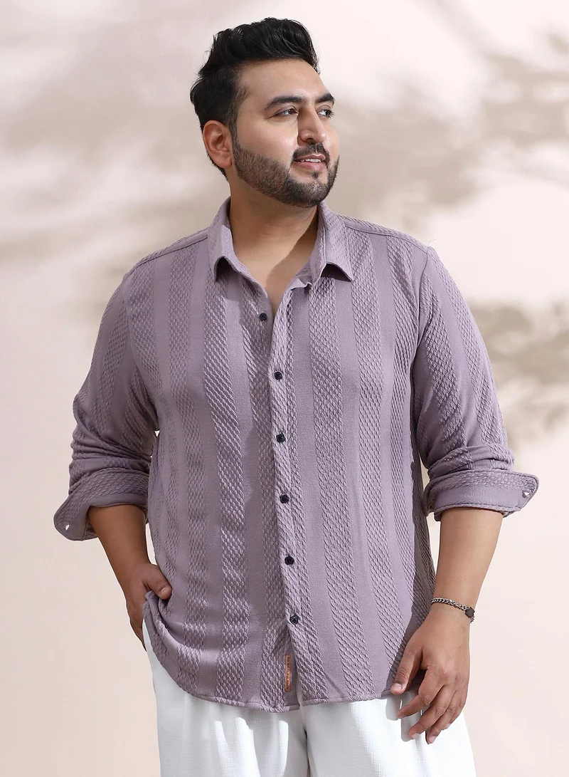 Instafab Plus Instafab Plus Men's Pastel Purple Weave-Panel Shirt For Casual Wear | Spread Collar | Long Cuffed Sleeves | Button Closure | Plus Size Shirt Crafted With Comfort Fit For Everyday Wear