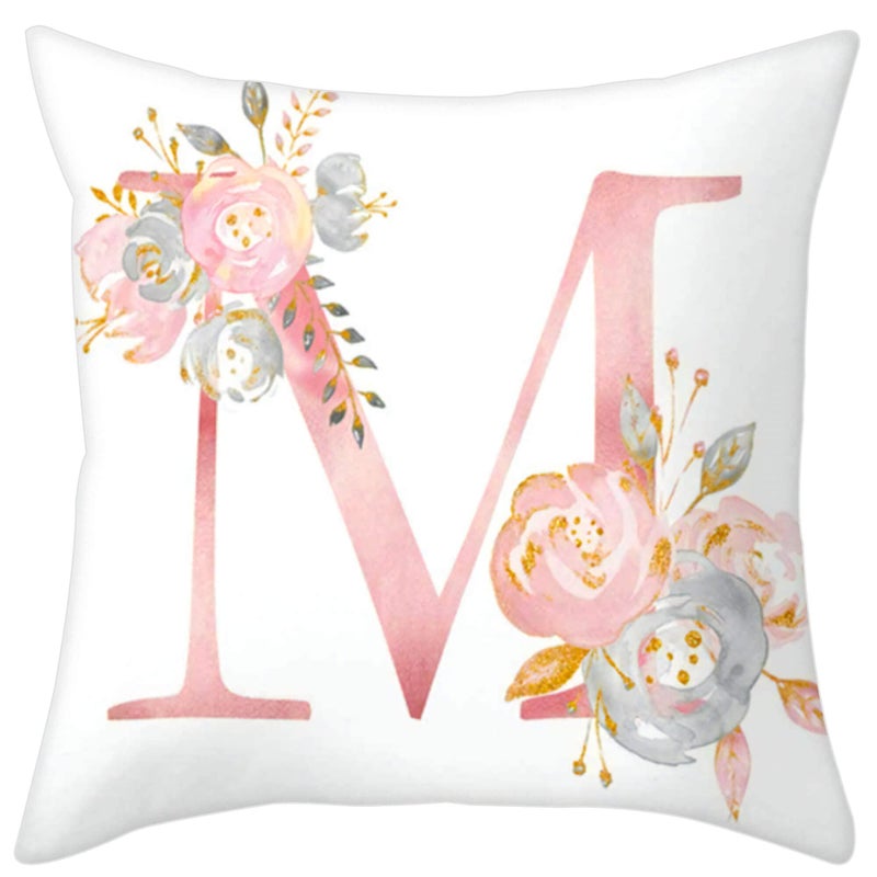 Eanpet Throw Pillow Covers Alphabet Decorative Pillow Cases ABC Letter Flowers Cushion Covers 18 x 18 Inch Square Pillow Protectors for Sofa Couch Bedroom Car Chair Home Decor M