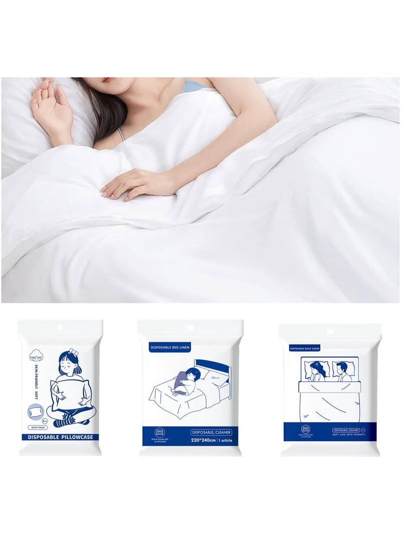 Travel Disposable Bed Sheet 4Pcs Set, Portable Disposable Sheet and Quilt Cover(220x240cm), 2 Pcs Pillowcase(50x85cm), Suitable for Travel Hotel Business Travel  - Image 2