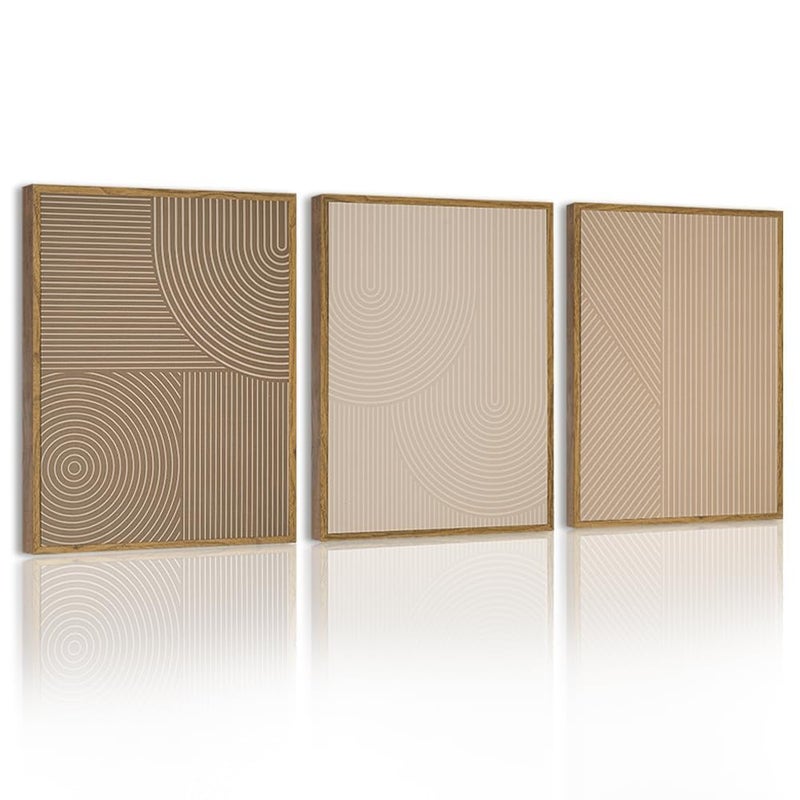 PHOPAGO Minimalist Abstract Framed Wall Art Modern Boho Neutral Line Wall Decor Geometric Artwork Kitchen Dining Room 11x14in Natural Framed - Image 1