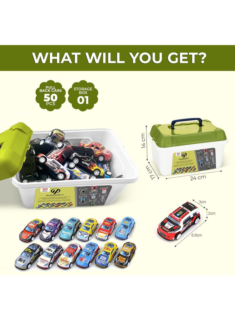 50 Pcs Toys Cars Party Favors Pull Back Race Cars Toy Mini Kids Toys for Boys Girls Toddlers Party Goodie Bag for 3-10 Years Old Kids Boys Girls Gift with Storage Box - Image 2