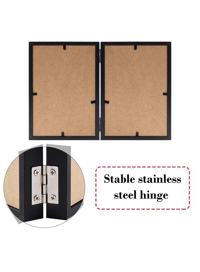 Forev 4x6 Double Picture Frame Wooden Hinged Photo Frame Definition Glass Stand Vertically on Desktop or Tabletop Black - Image 3