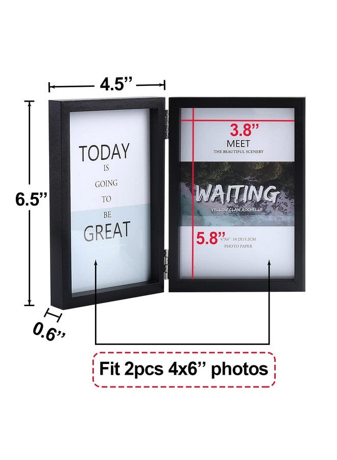Forev 4x6 Double Picture Frame Wooden Hinged Photo Frame Definition Glass Stand Vertically on Desktop or Tabletop Black - Image 1