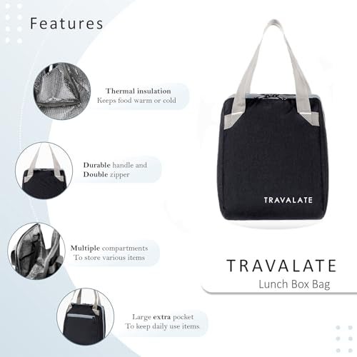TRAVALATE Insulated Lunch Bag for Men Women - Leakproof Lunch Box for Kids Office Work School Picnic - Reusable Soft Cooler Tote Bag Lunch Bag - Charcoal Black - Image 5