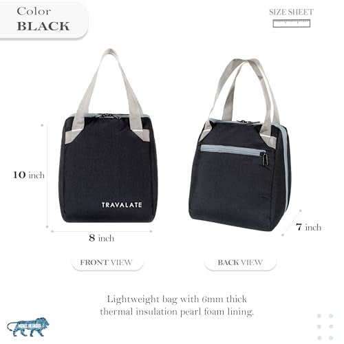 TRAVALATE Insulated Lunch Bag for Men Women - Leakproof Lunch Box for Kids Office Work School Picnic - Reusable Soft Cooler Tote Bag Lunch Bag - Charcoal Black - Image 4