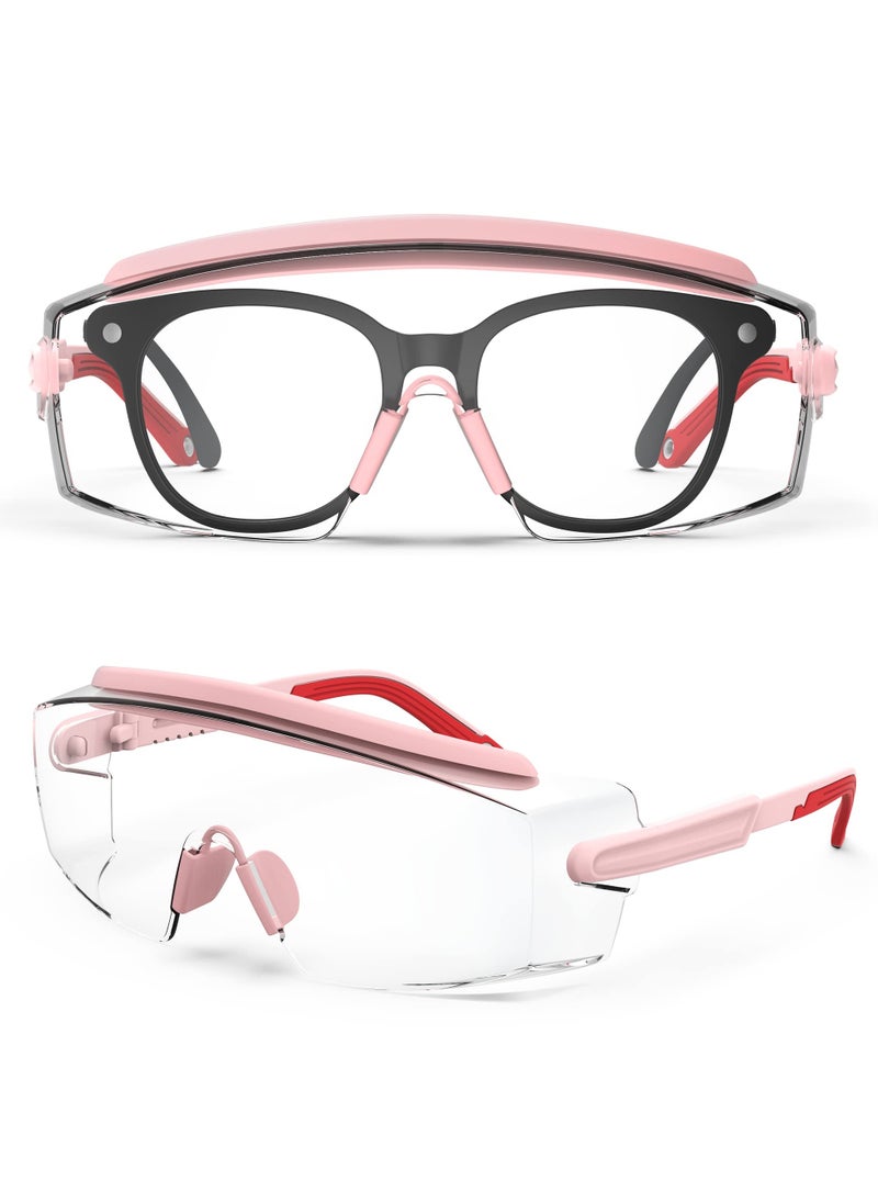 SYOSI - SYOSI Safety Glasses, Safety Goggle With Adjustable Frame And Temples Fog & Scratch Resistant UV Protective Compatible Glasses (Pink) - Image 1