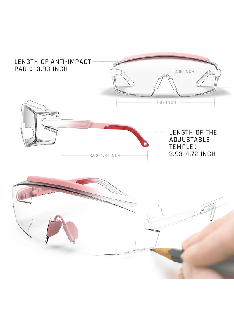 SYOSI - SYOSI Safety Glasses, Safety Goggle With Adjustable Frame And Temples Fog & Scratch Resistant UV Protective Compatible Glasses (Pink) - Image 1