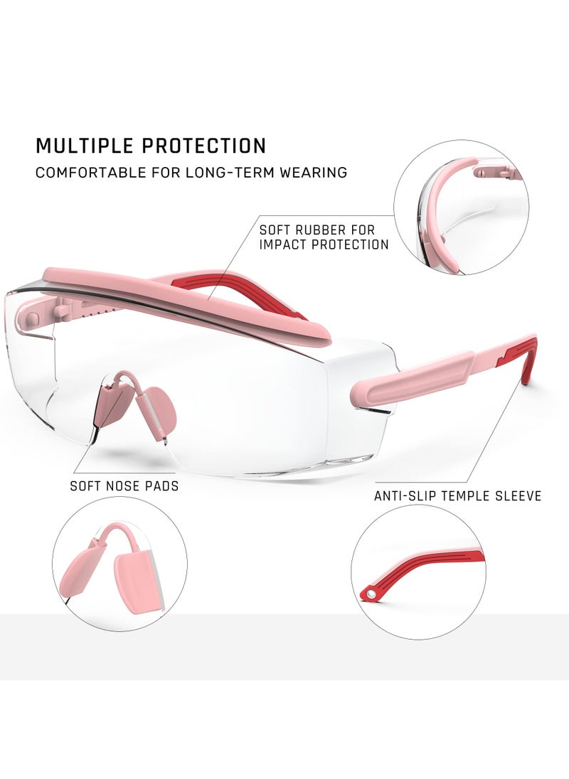 SYOSI - SYOSI Safety Glasses, Safety Goggle With Adjustable Frame And Temples Fog & Scratch Resistant UV Protective Compatible Glasses (Pink) - Image 1