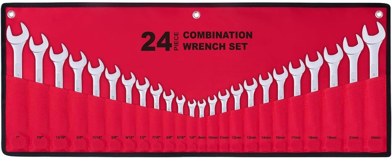 EFFICERE 24-Piece All-Purpose Master Combination Wrench Set with Roll-up Pouch | SAE 1/4” to 1”, Metric 8mm to 24mm | Perfect for General Household, Garage, College Dormitory, Car Emergency, Boat and Much More - Image 1