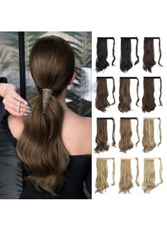 SOFEIYAN SOFEIYAN Curly Ponytail Extension 15 Inch Heat Resistant Synthetic Natural Wavy Hairpiece Wrap Around Pony Tail Hair Extensions for White Black Women Hair Piece Brown 