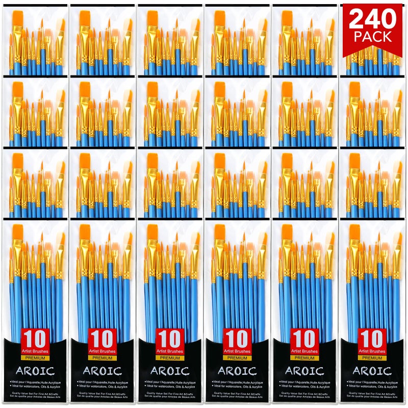 AROIC Acrylic Paint Brush Set, 24pack/240pcs Nylon Hair Paint Brushes for Acrylic Painting, Artist Craft Paint Brushes Supplies, Kid Adult Watercolor Oil Paint Brush Kit - Image 1