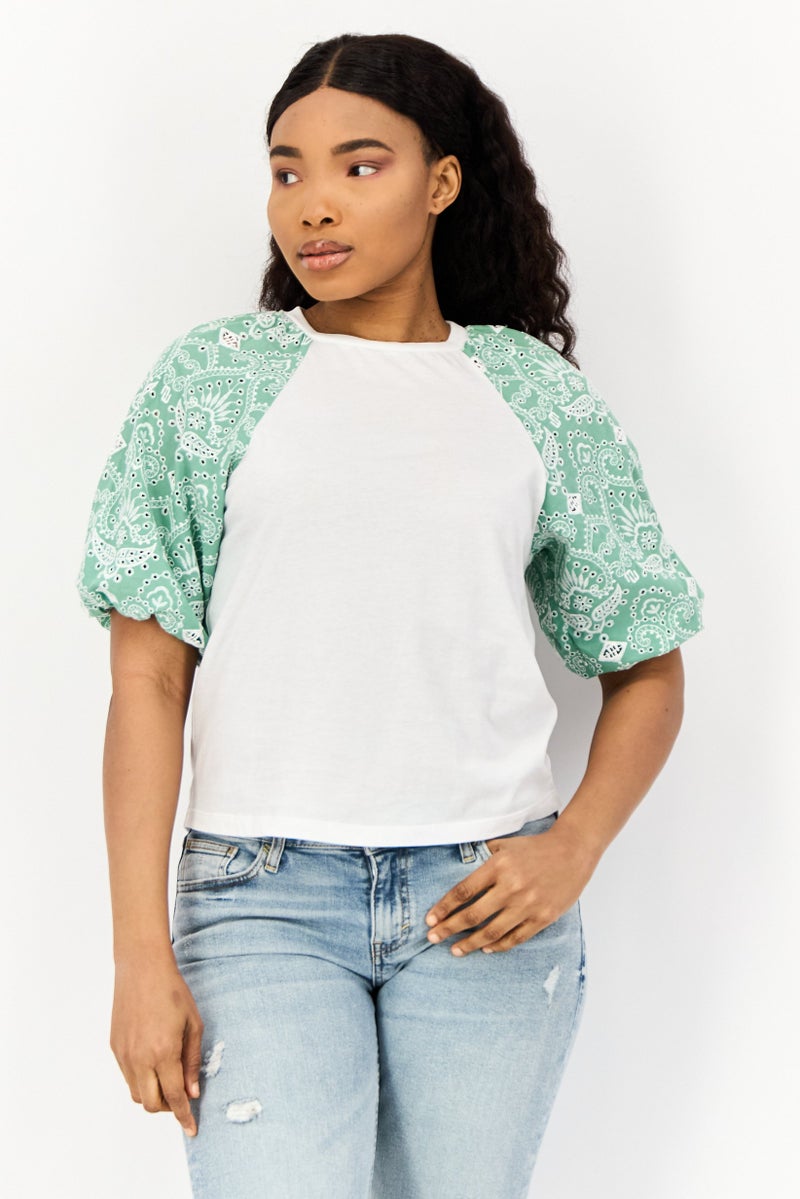 Maje Women Crew Neck Short Sleeves Textured Blouse, Multicolor  - Image 1