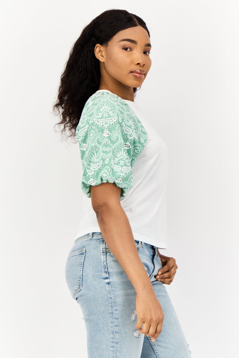 Maje Women Crew Neck Short Sleeves Textured Blouse, Multicolor  - Image 4