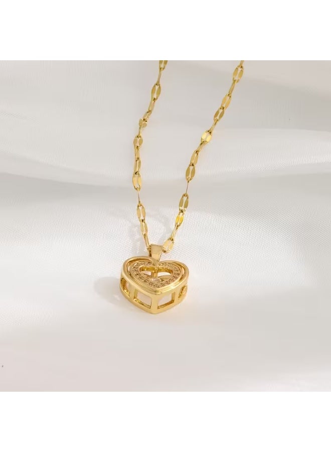 aeen Elegant Dual-Layer Heart Pendant Necklace for Women – Golden-Tone Copper with Sparkling Cubic Zirconia, Perfect Gift for Mother’s Day & Special Occasions - Image 5