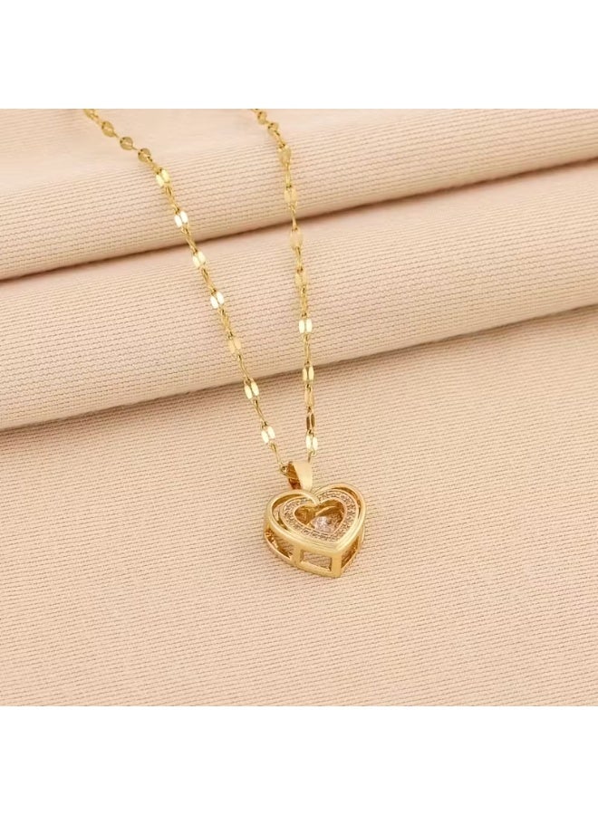 aeen Elegant Dual-Layer Heart Pendant Necklace for Women – Golden-Tone Copper with Sparkling Cubic Zirconia, Perfect Gift for Mother’s Day & Special Occasions - Image 4