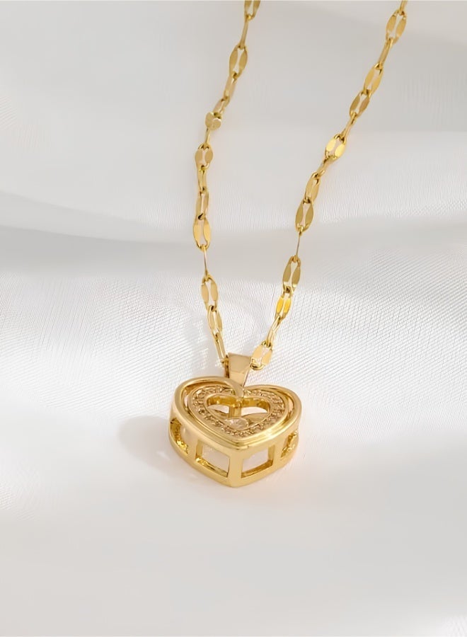 aeen Elegant Dual-Layer Heart Pendant Necklace for Women – Golden-Tone Copper with Sparkling Cubic Zirconia, Perfect Gift for Mother’s Day & Special Occasions - Image 5