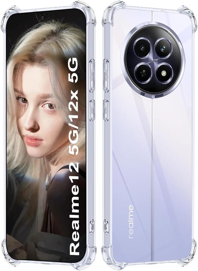 ISOI - Case Compatible with Realme 12 5G/Realme 12x 5G, with Airbag Bumper Shockproof Full Protection, Ultra-thin Soft TPU Silicone Protective Case - Transparent