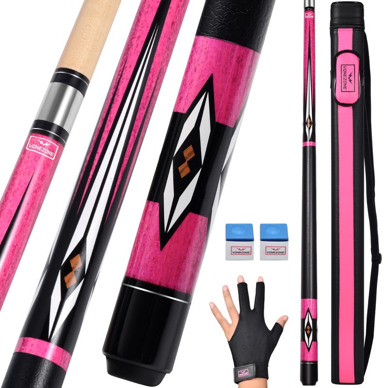 vonezone Pool cue Stick,Pro cue with Hard Case,58inch 19-21oz Billiard Stick Pool Cue Set,Pink/Orange/Green - Image 1