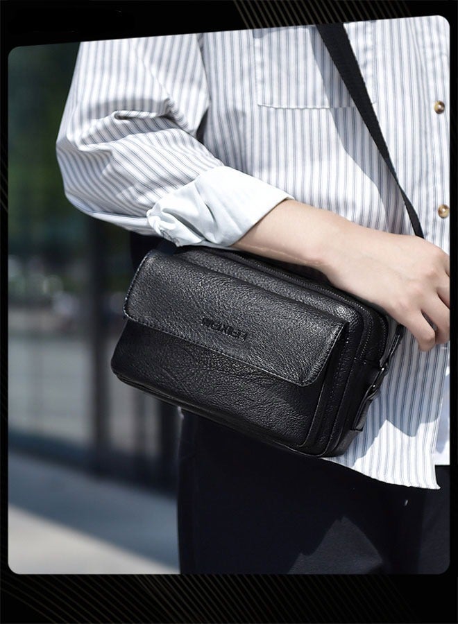 WEIXIER Men Retro Chest Bag PU Lether Water-Repellent and Wear-resistant Crossbody Bag with Adjustable Straps - Image 2