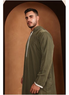 Yigo by Mariam Qamis Ismael – Olive Green Hooded Men’s Qamis – Lightweight Zibda Fabric | Classic Omani Style Thobes  - Image 5