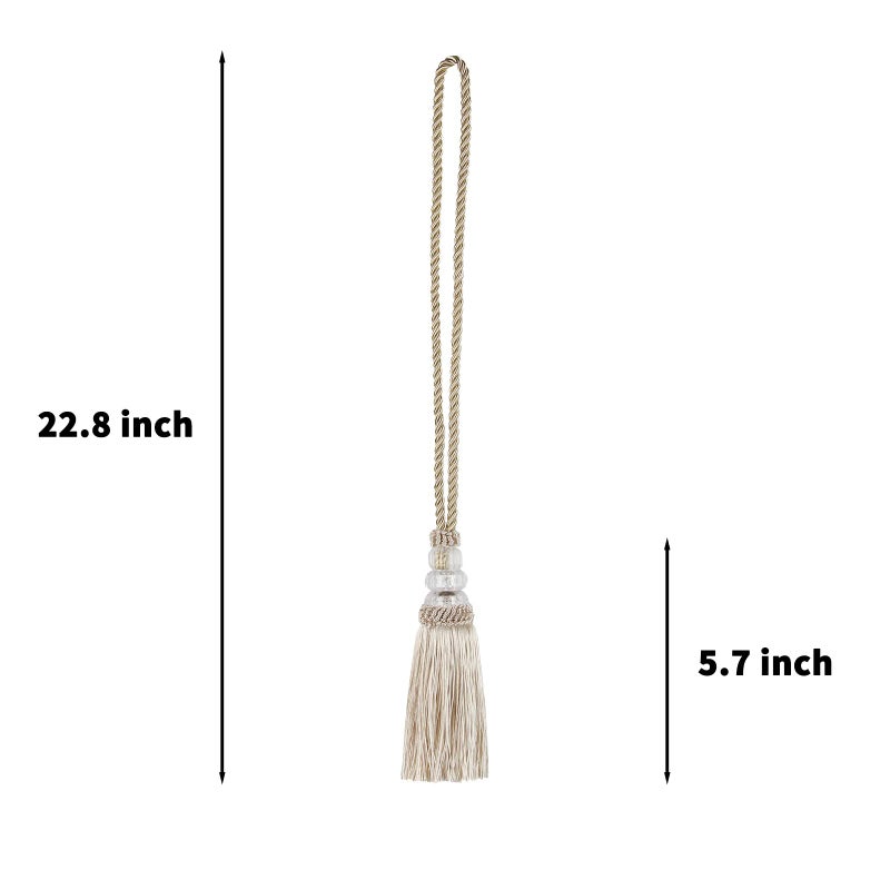 HedongHexi Curtain Tiebacks with Tassel, Outdoor Elegant Decorative Curtain Holdback,Modern Rope Window Curtain Ties Backs for Draperies with Hooks 2 Pack (2, Beige) - Image 3