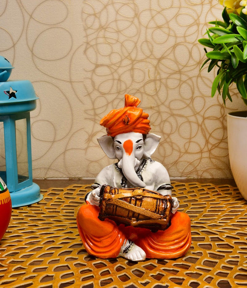 Karigaari India Polyresine Ganesha Playing Dholak Idol - Image 1