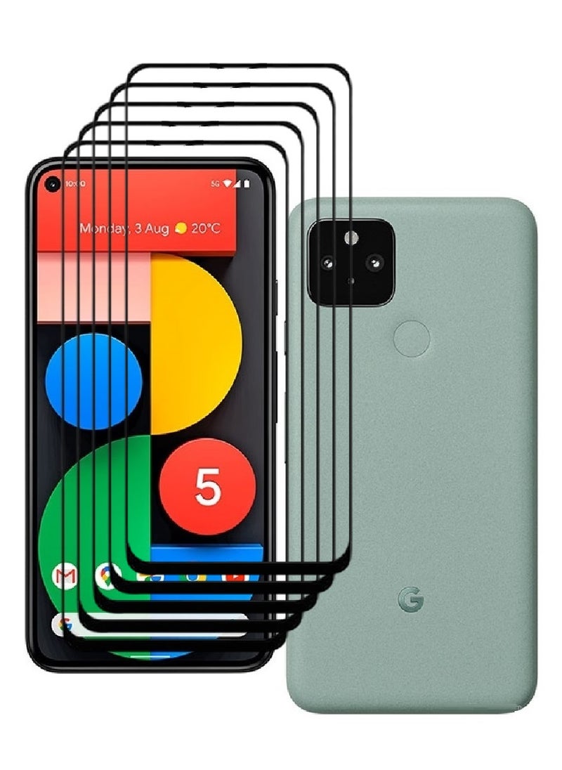 AINA 5 Pieces Tempered Glass Screen Protector 5D Designed For Google Pixel 5 Full Glue Edge to Edge Full Screen Coverage And Bubble Free - Image 1