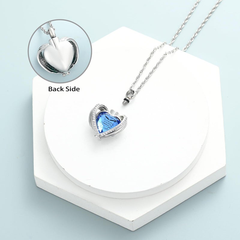 shajwo Cremation Jewelry Crystals Heart Urn Necklace for Ashes for Women Men Keepsake Pendant Memorial Locket Ash Holder,Blue - Image 4