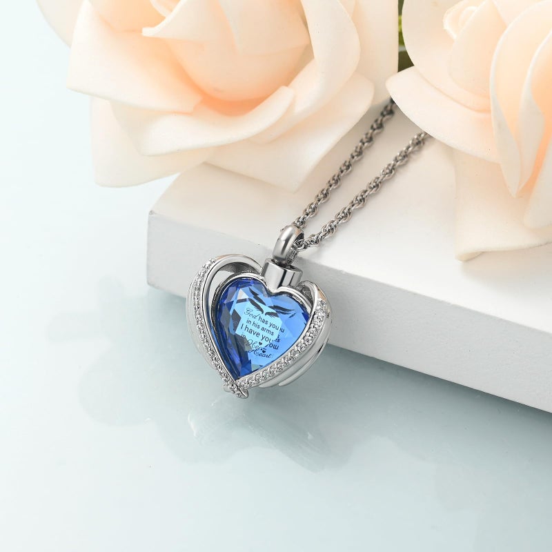 shajwo Cremation Jewelry Crystals Heart Urn Necklace for Ashes for Women Men Keepsake Pendant Memorial Locket Ash Holder,Blue - Image 2