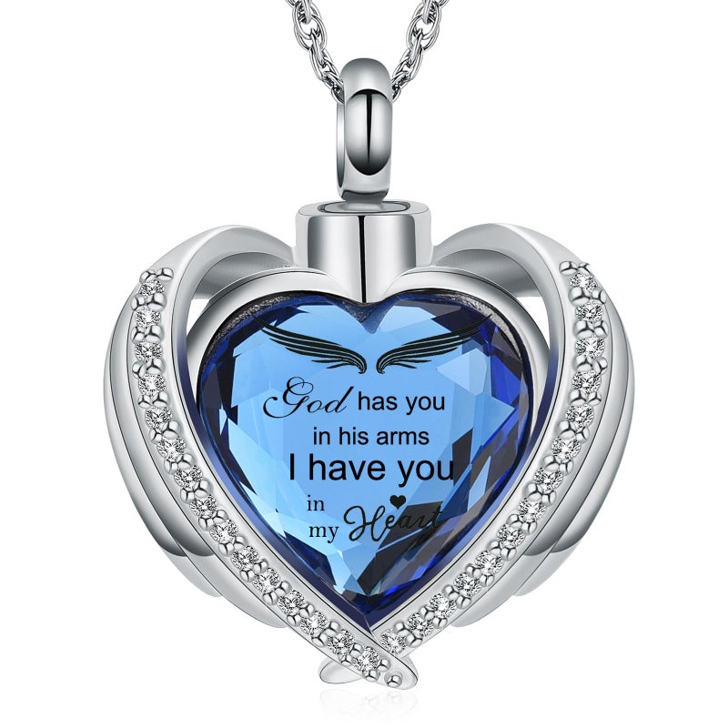 shajwo Cremation Jewelry Crystals Heart Urn Necklace for Ashes for Women Men Keepsake Pendant Memorial Locket Ash Holder,Blue - Image 1
