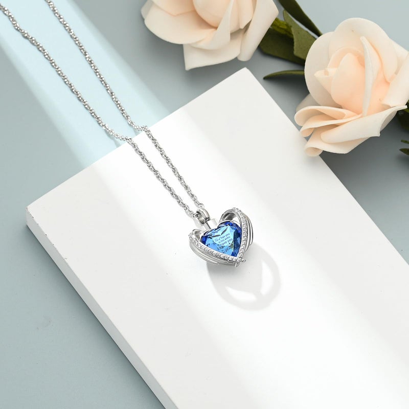 shajwo Cremation Jewelry Crystals Heart Urn Necklace for Ashes for Women Men Keepsake Pendant Memorial Locket Ash Holder,Blue - Image 3