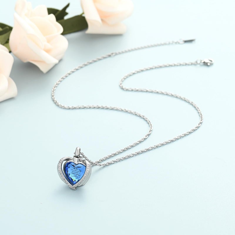 shajwo Cremation Jewelry Crystals Heart Urn Necklace for Ashes for Women Men Keepsake Pendant Memorial Locket Ash Holder,Blue - Image 5