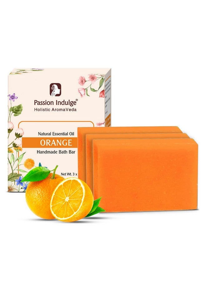 Passion Indulge Natural Handmade Bath Bar Soap - Orange (Pack of 3) - Image 1