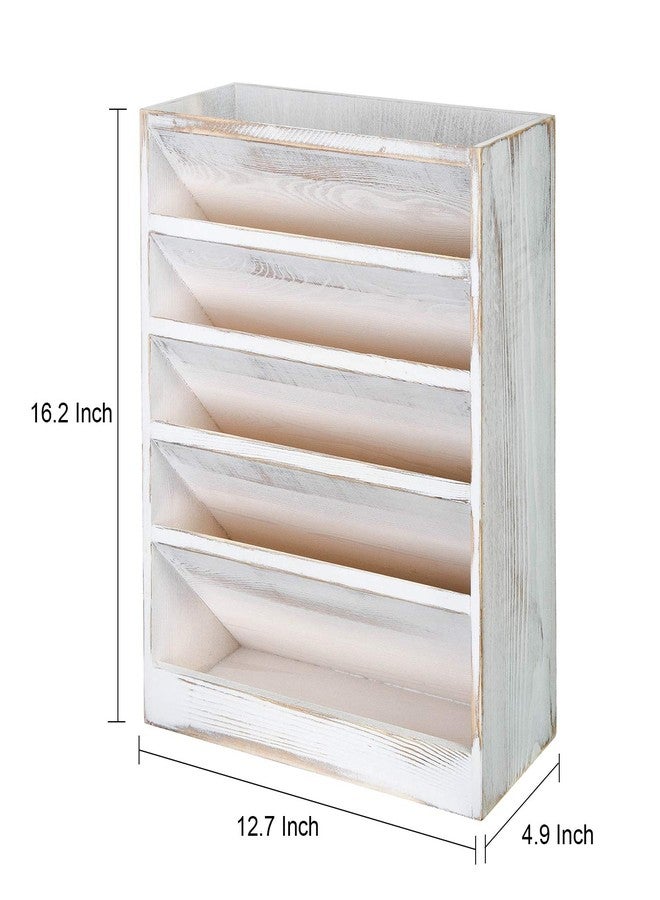 VERGOODR Vintage Rustic Wooden 5 Slot Office Desk or Distressed Torched Wood Wall Mounted Hanging Document Filing Organizer，Magazine Rack，Mail Holder Organizer display stand - Image 2