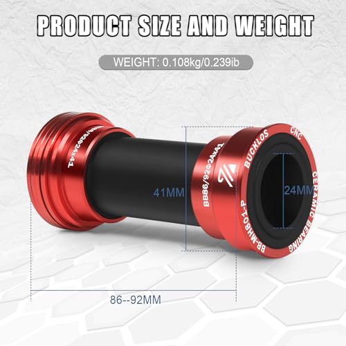 BUCKLOS BB-MH501-P/ MH801-P PressFit 86/92mm Bottom Bracket -Ceramic/Steel Bearings (Black/Red) - Image 5