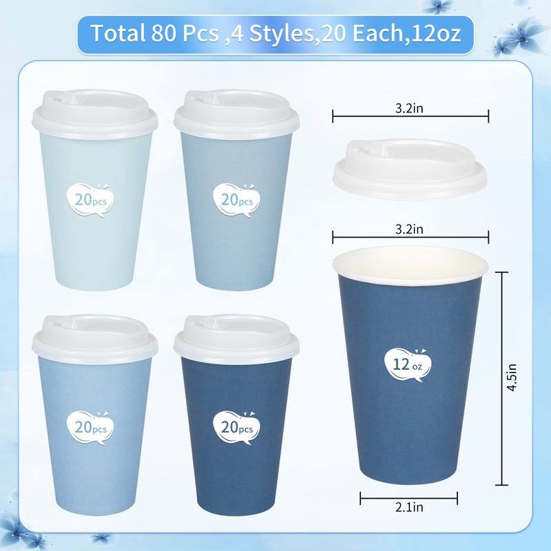 Purhapfre 80 Pcs 12 oz Dusty Blue Disposable Coffee Cups with Lids Dusty Blue Gradient Party Paper Cups Baby Shower Light Blue Cups for Hot Cold Beverage Water Juice Coffee Tea Wedding Baby Shower Supplies - Image 2
