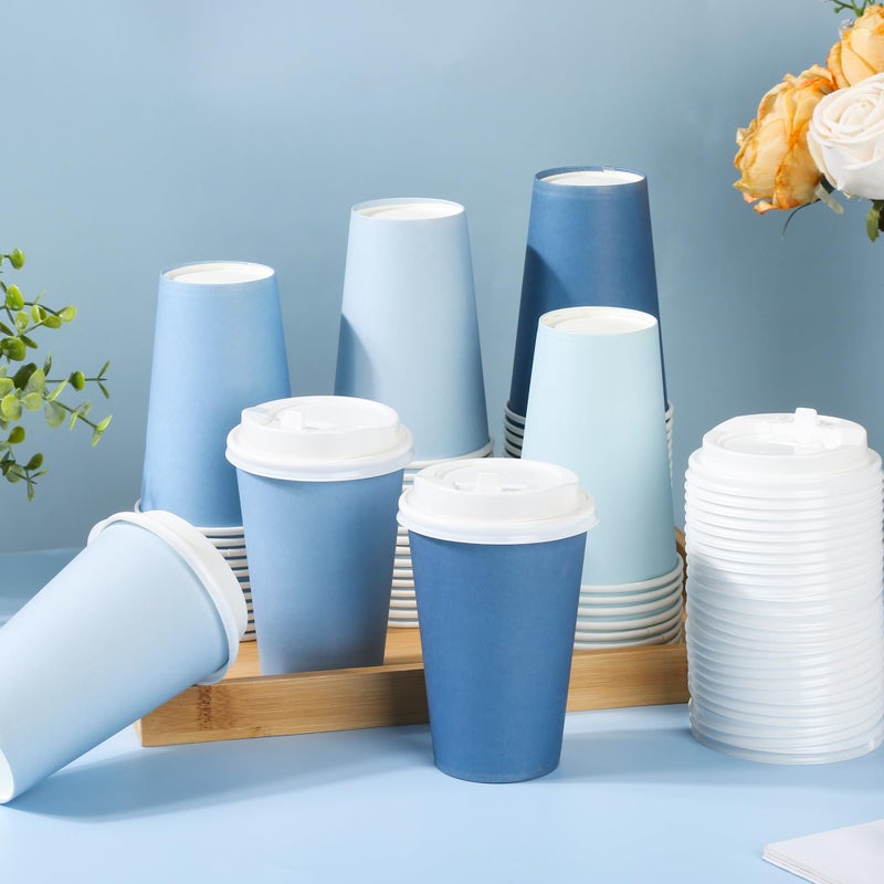 Purhapfre 80 Pcs 12 oz Dusty Blue Disposable Coffee Cups with Lids Dusty Blue Gradient Party Paper Cups Baby Shower Light Blue Cups for Hot Cold Beverage Water Juice Coffee Tea Wedding Baby Shower Supplies - Image 3