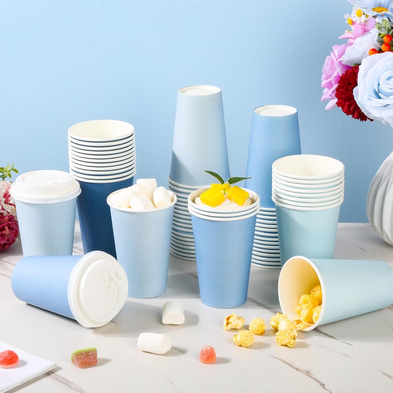 Purhapfre 80 Pcs 12 oz Dusty Blue Disposable Coffee Cups with Lids Dusty Blue Gradient Party Paper Cups Baby Shower Light Blue Cups for Hot Cold Beverage Water Juice Coffee Tea Wedding Baby Shower Supplies - Image 4