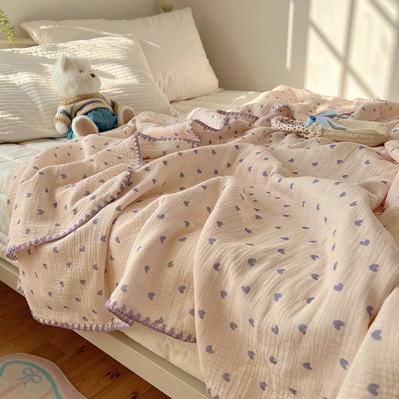 Class A Maternal and Infant Grade Cotton Wrinkle Yarn Blanket Multifunctional Summer Blanket Baby Blanket Bath Towel Office Nap Purple Heart 