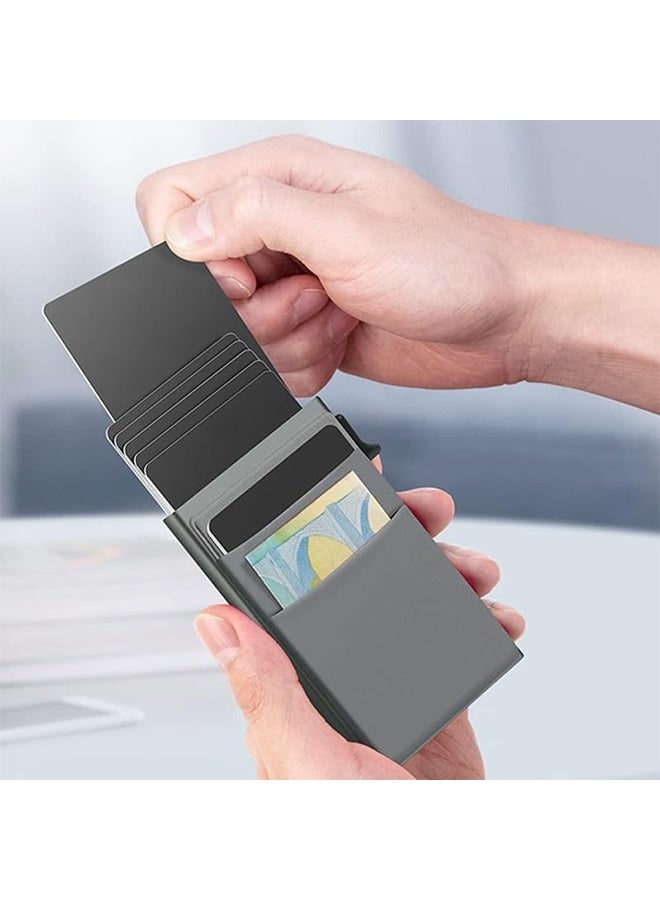 HY Card Holder Wallet Pop Up Credit Card Wallet RFID Blocking Credit Card Holder Aluminum Credit Card Wallet for Man Minimalist Card Wallet Auto Pop Up Card Holder Small Wallet for Men (Gray) - Image 2