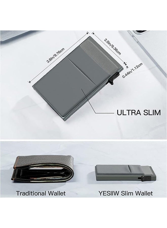 HY Card Holder Wallet Pop Up Credit Card Wallet RFID Blocking Credit Card Holder Aluminum Credit Card Wallet for Man Minimalist Card Wallet Auto Pop Up Card Holder Small Wallet for Men (Gray) - Image 3