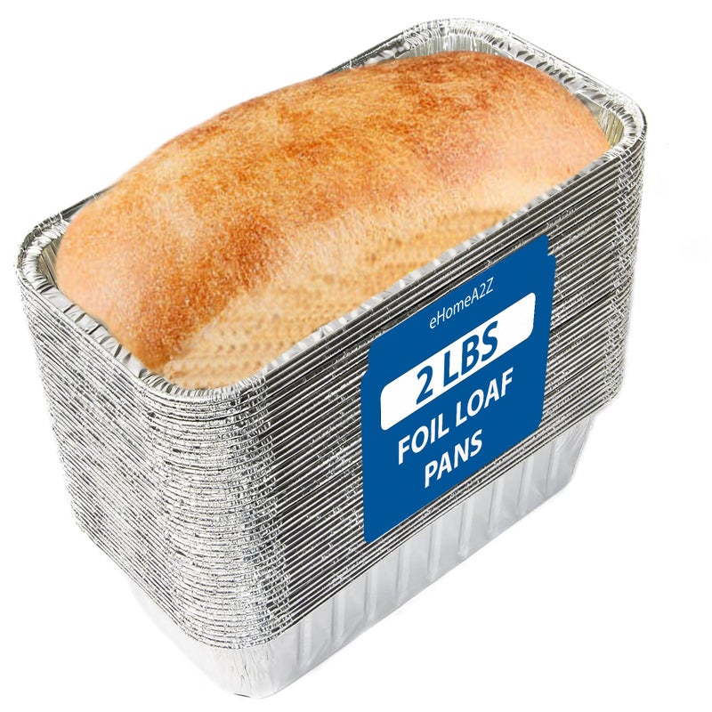 EHOMEA2Z Disposable Aluminum Loaf Pans 2lb for Baking Serving and Storing Heat Resistant Disposable Bread Loaf Pan Ideal for HotCold Foods Freezer Oven Safe 50 Pack - Image 2