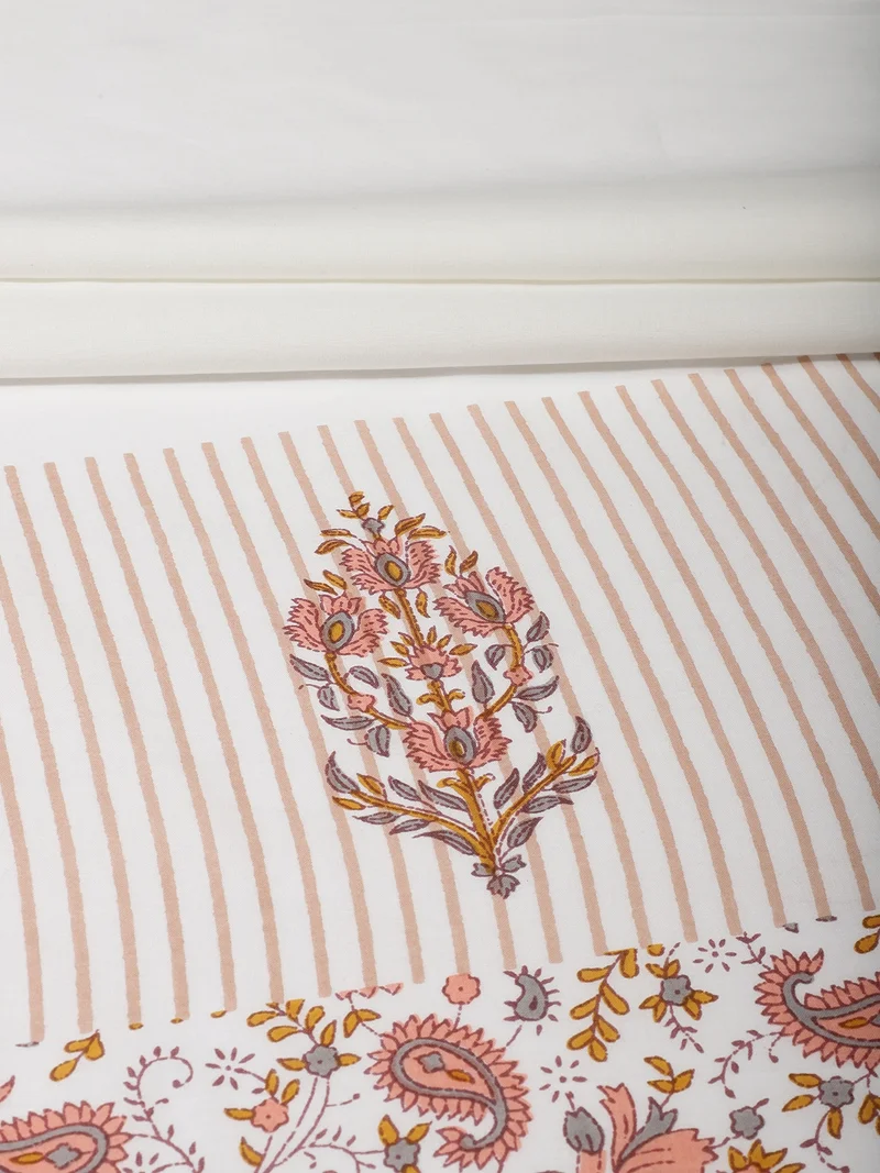 أيه كيه إس Multi-Layered Floral Border Cotton Fabric