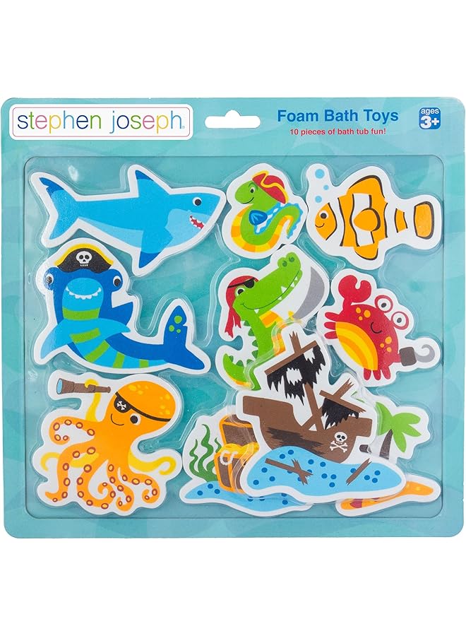 Stephen Joseph Floating Foam Bath Character 10 Piece Toy Set Shark - Image 1