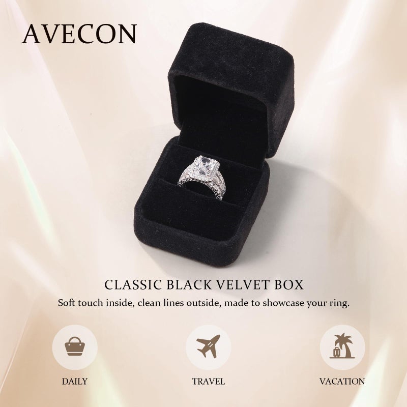 AVECON 5CT Elongated Radiant Cut Wedding Ring Set for Women - White Gold Filled 925 Sterling Silver Vintage Filigree Bridal Rings Sets Halo Design Cubic Zirconia Engagement Ring Wedding Band, Size 8 - Image 5