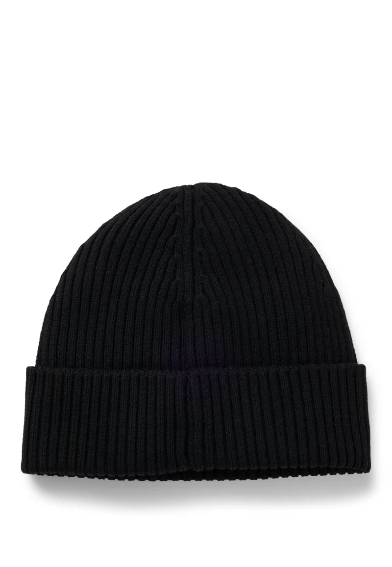 HUGO Ribbed beanie hat in virgin-wool with logo label