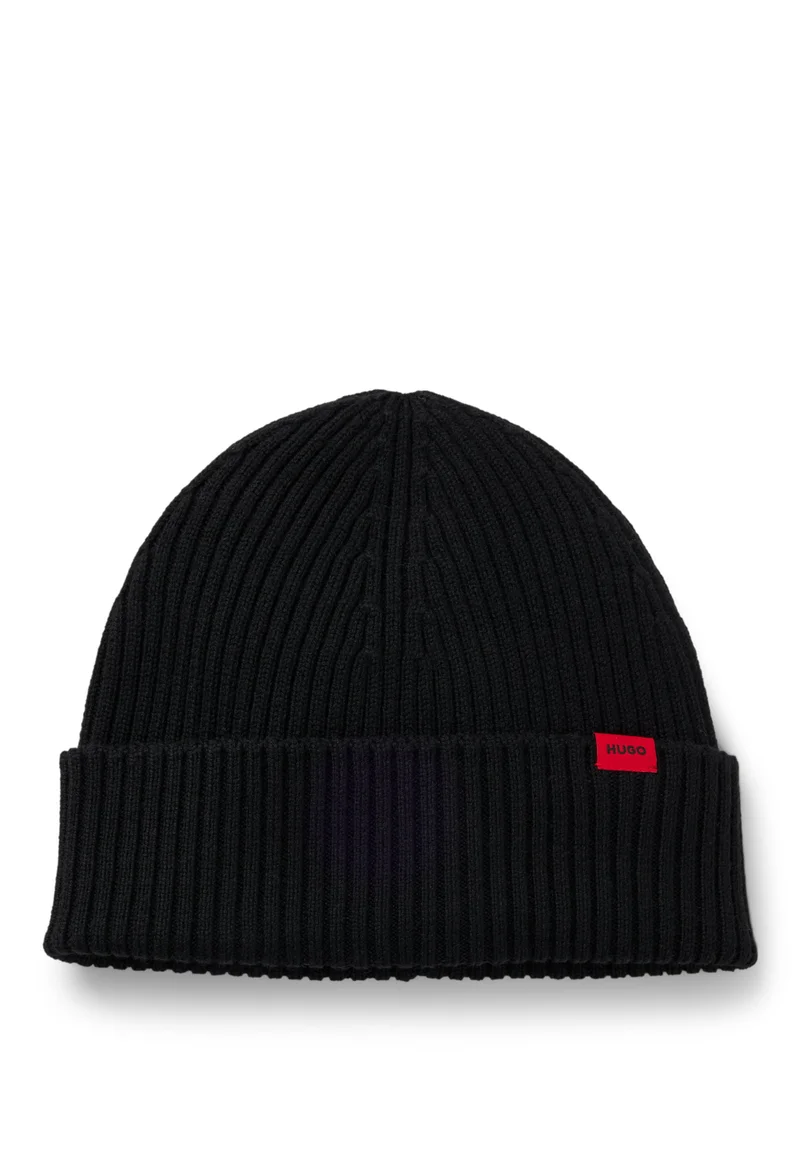 Virgin-wool beanie hat with logo label